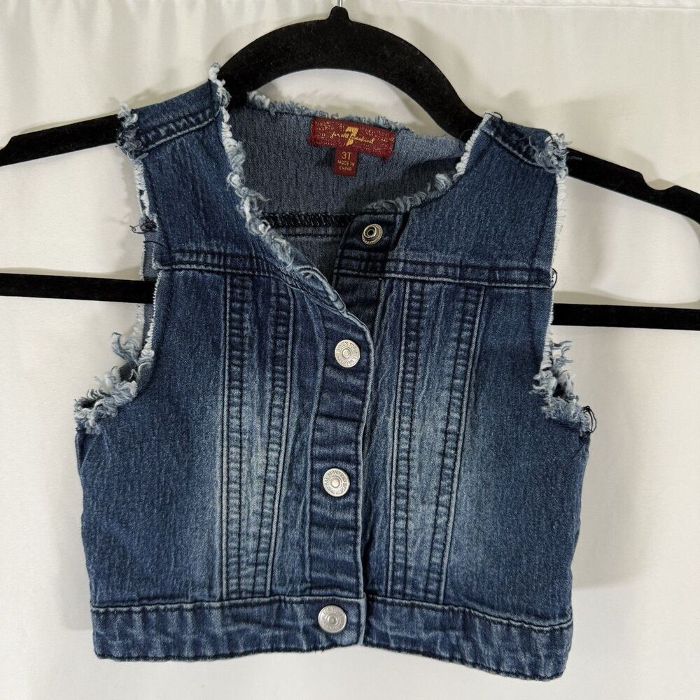 7 for all Mankind Denim Vest Unisex Toddler 3T Dark Wash Denim Raw Hem Snap